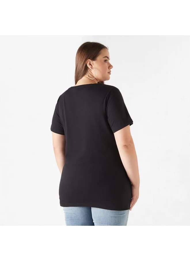 Ulla Popken Plus Size Ulla Popken Printed T-shirt with Round Neck and Short Sleeves