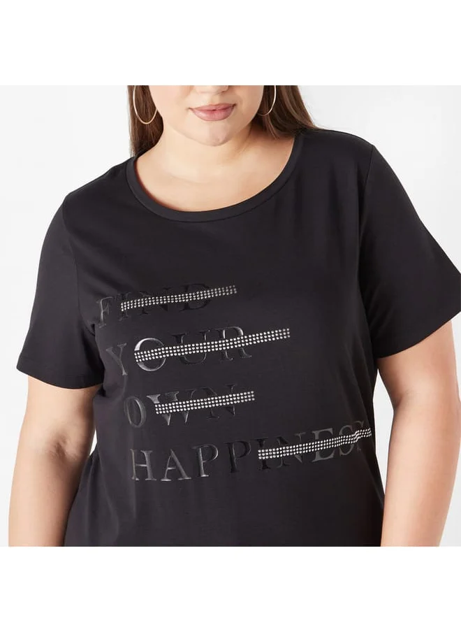 Ulla Popken Plus Size Ulla Popken Printed T-shirt with Round Neck and Short Sleeves