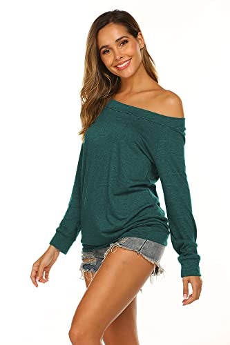 Halife Womens Tops Long Sleeve T Shirt Off the Shoulder Blouse Green S - Image 4