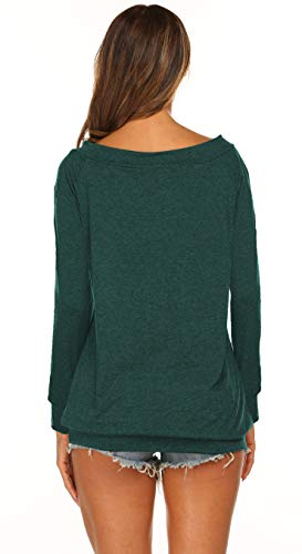 Halife Womens Tops Long Sleeve T Shirt Off the Shoulder Blouse Green S - Image 5