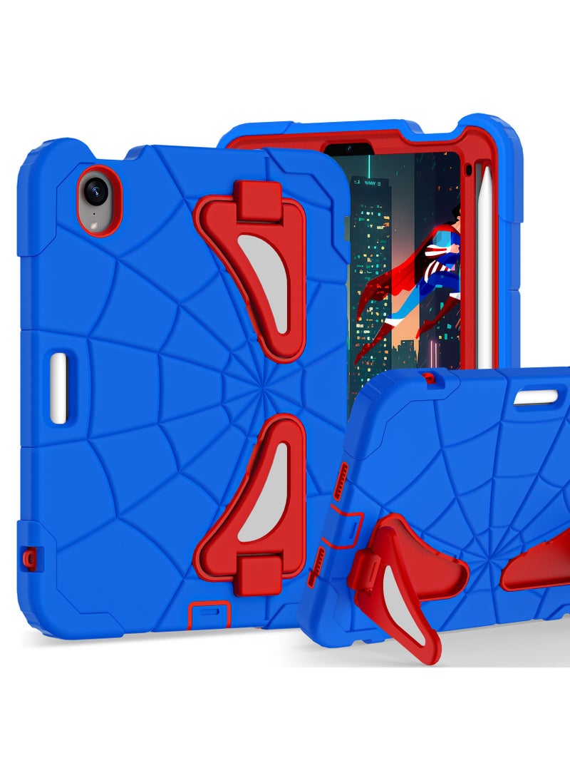Kids Case for iPad Mini 7 A17 Pro 2024/ Mini 6 8.3 inch, Spider Case for iPad Mini 7th 6th Generation, Shockproof Durable Full Protective Cover with Pencil Holder, Kickstand