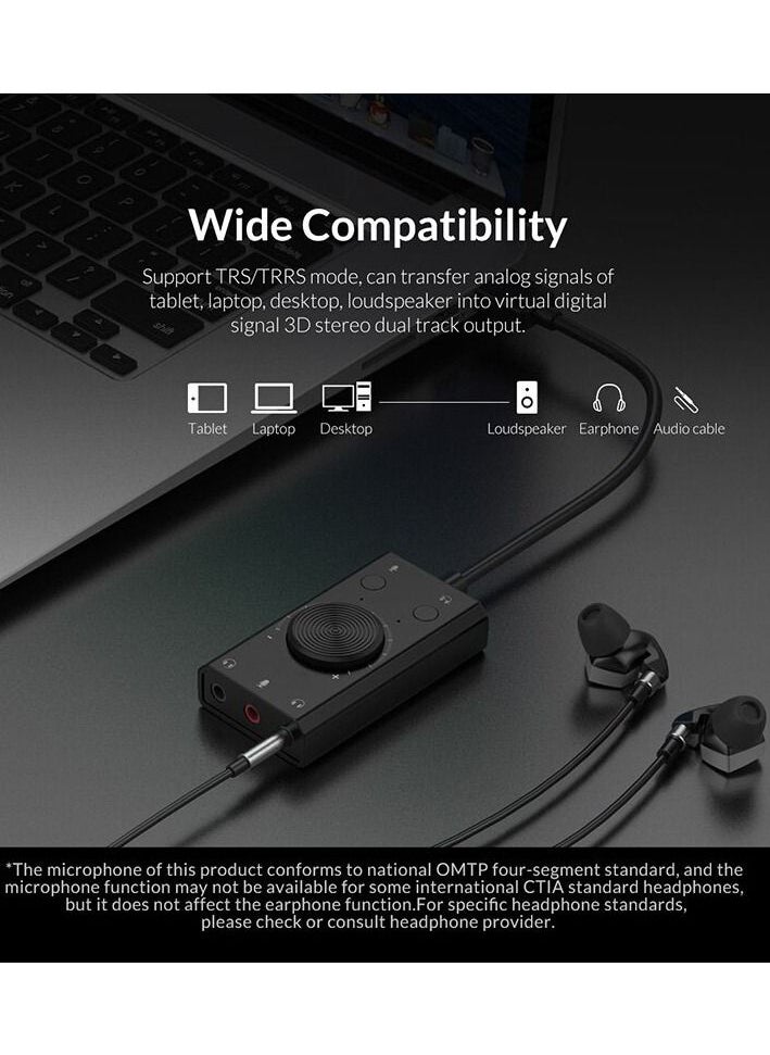 Generic - Portable USB Sound Card for Microphone Earphone 2 in 1 With 3 Port Output Volume Adjustable External For Windows Mac Linux - Image 1