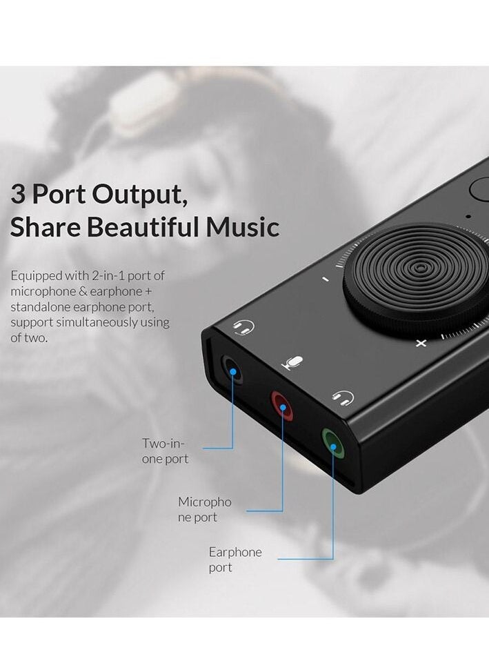 Generic Portable USB Sound Card for Microphone Earphone 2 in 1 With 3 Port Output Volume Adjustable External For Windows Mac Linux  - Image 3