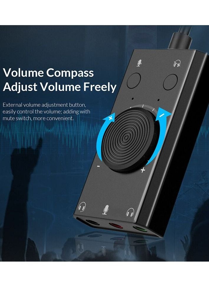 Generic Portable USB Sound Card for Microphone Earphone 2 in 1 With 3 Port Output Volume Adjustable External For Windows Mac Linux  - Image 5