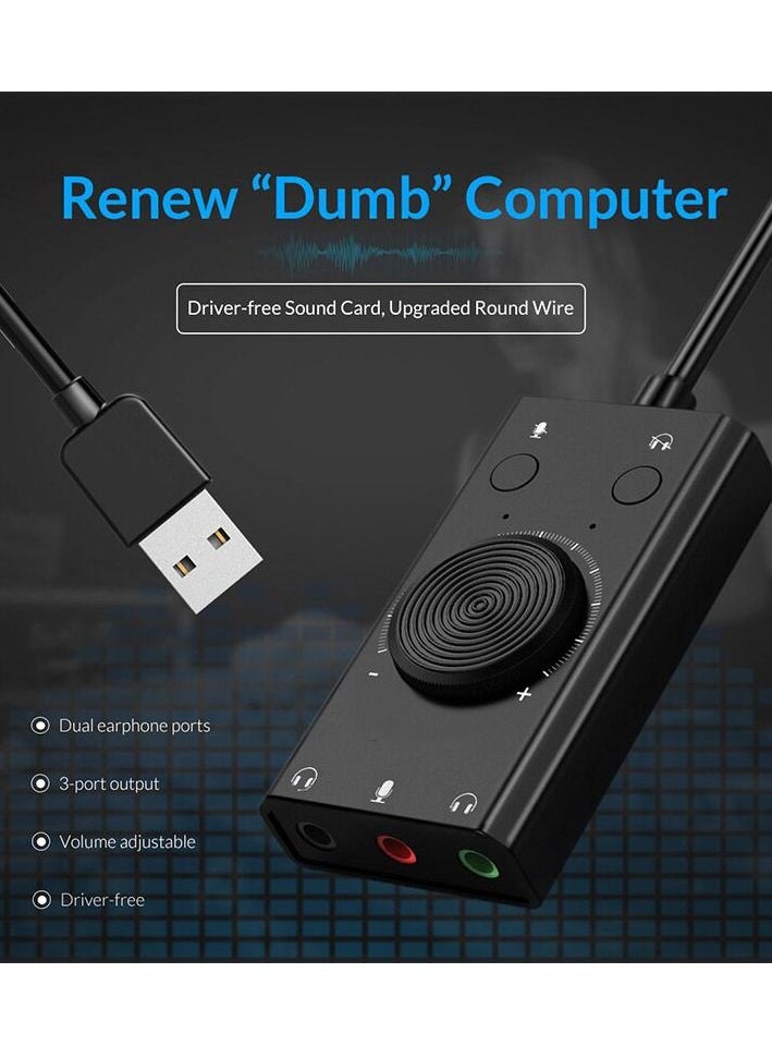 Generic Portable USB Sound Card for Microphone Earphone 2 in 1 With 3 Port Output Volume Adjustable External For Windows Mac Linux  - Image 2