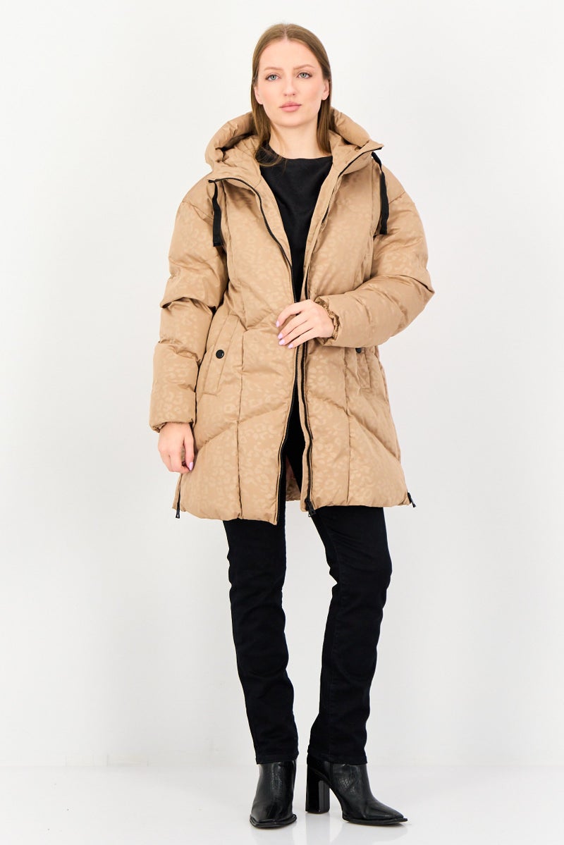 GEOX Women Allover Print Parka jacket, Brown - Image 4