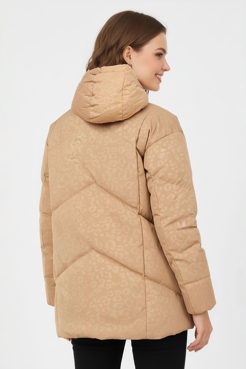GEOX Women Allover Print Parka jacket, Brown - Image 4