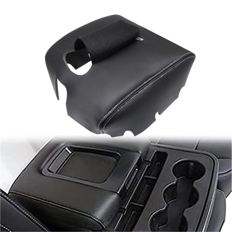 NLQR Center Console Cover Replacement fit for Chevy Silverado GMC Sierra 1500 2500 3500 20142018 Center Console Armrest lid Cover Jump Seat Black Leather with White Stitching