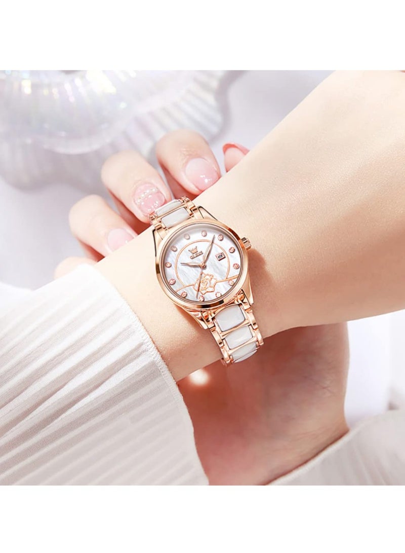OLEVS Ladies Ceramic Strap Quartz Watch 3606 - Image 2
