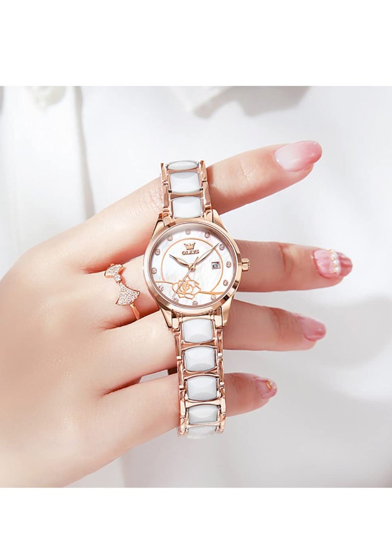 OLEVS Ladies Ceramic Strap Quartz Watch 3606 - Image 4