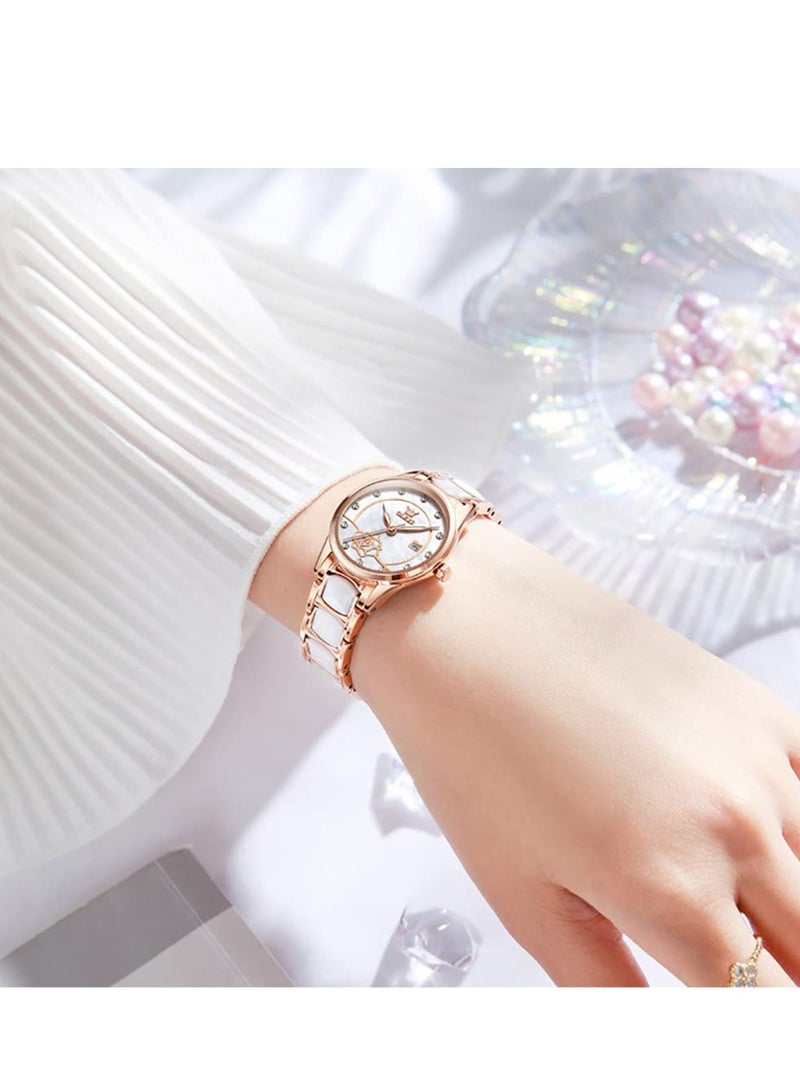 OLEVS Ladies Ceramic Strap Quartz Watch 3606 - Image 3