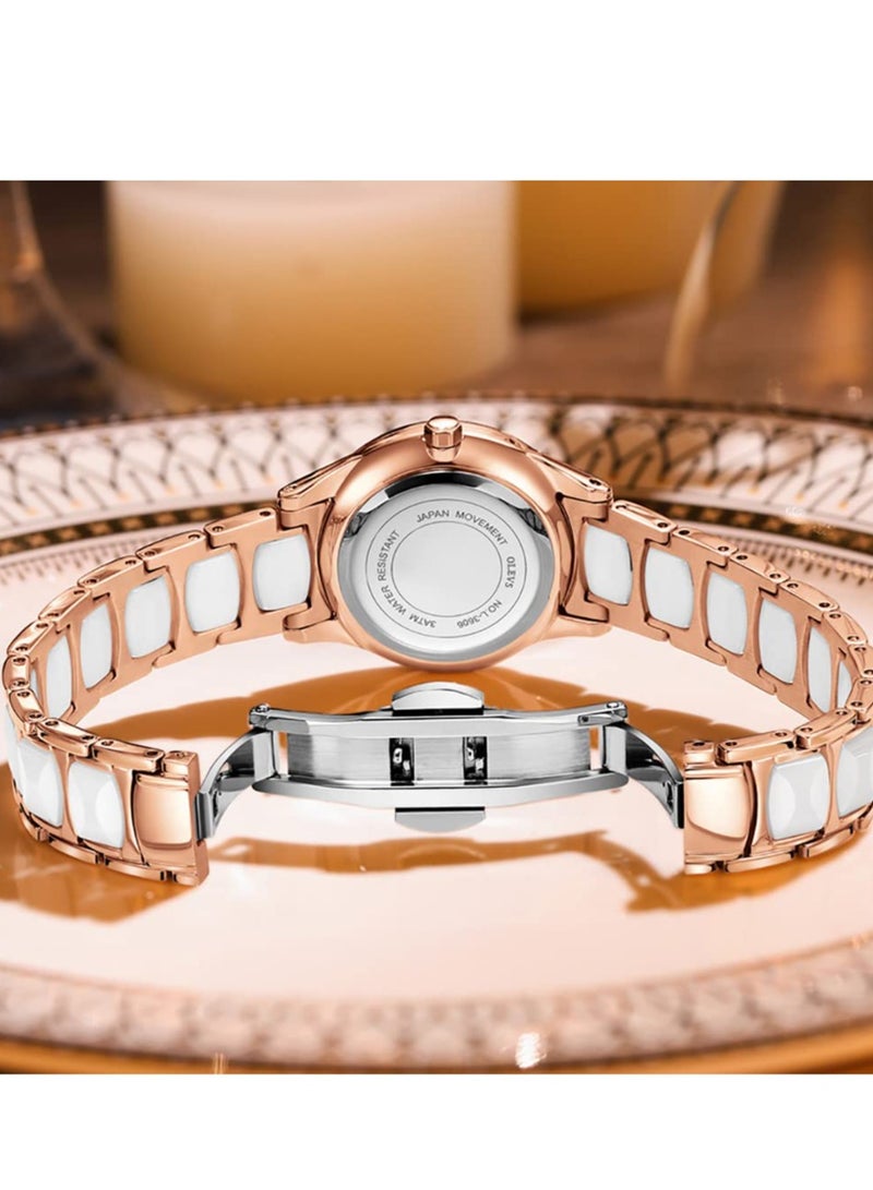 OLEVS Ladies Ceramic Strap Quartz Watch 3606 - Image 5