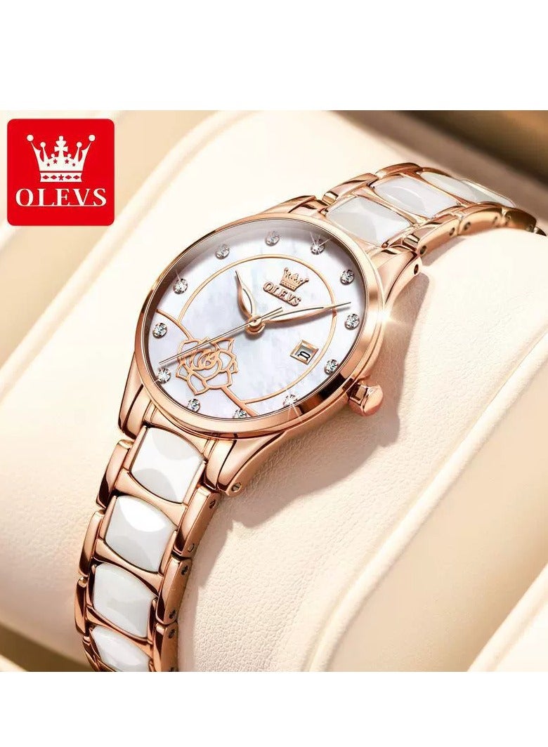 OLEVS Ladies Ceramic Strap Quartz Watch 3606 - Image 1