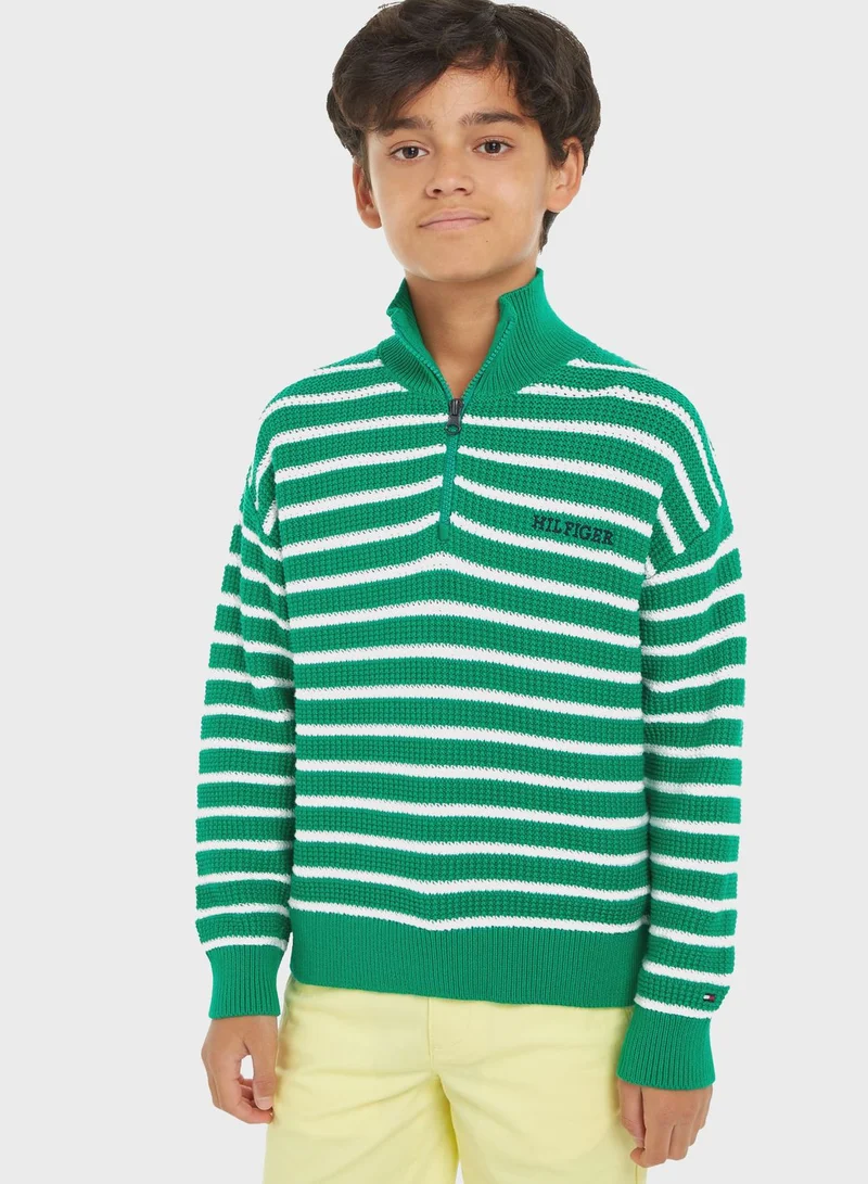 TOMMY HILFIGER Youth Striped Half Zip Sweater