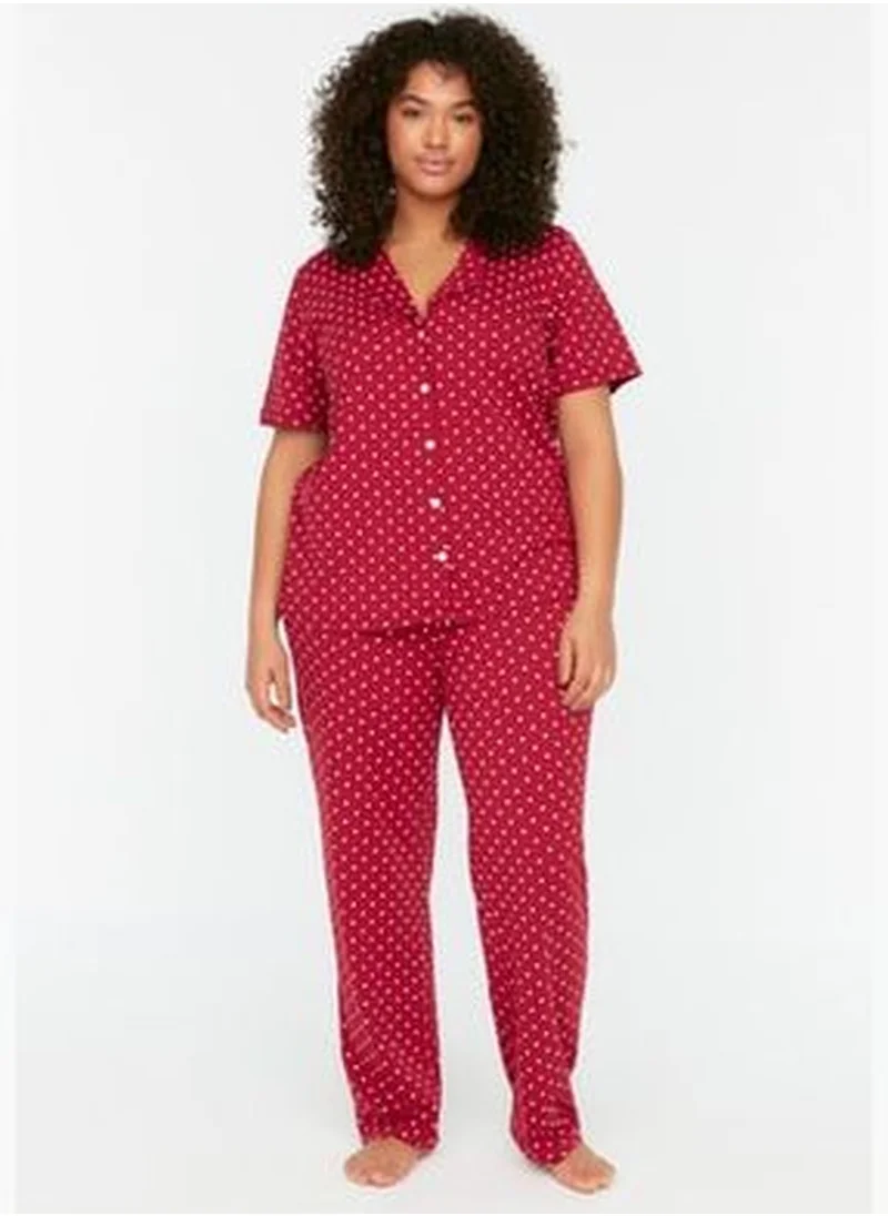 trendyol Claret Red Printed Knitted Buttons Pajamas Set TBBSS22PT0710