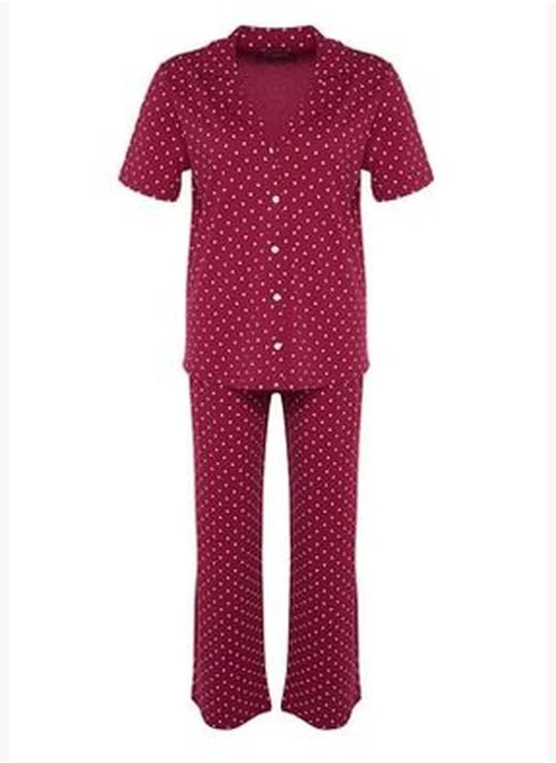 trendyol Claret Red Printed Knitted Buttons Pajamas Set TBBSS22PT0710