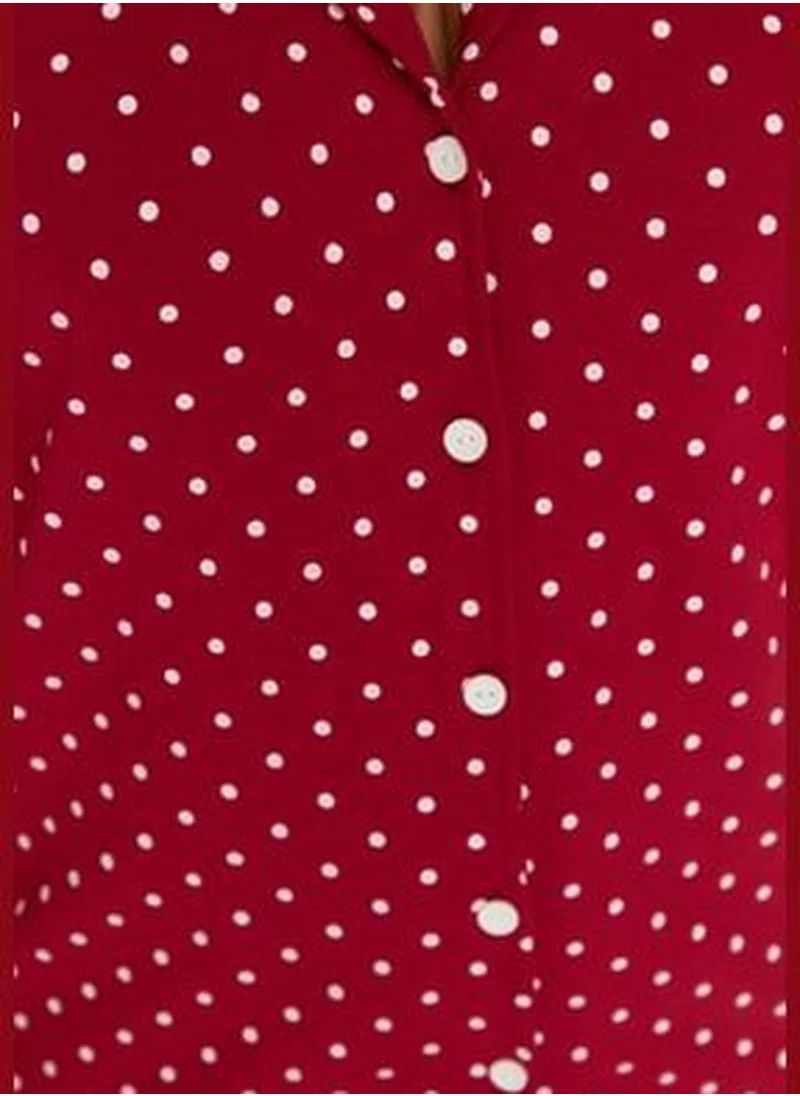 trendyol Claret Red Printed Knitted Buttons Pajamas Set TBBSS22PT0710