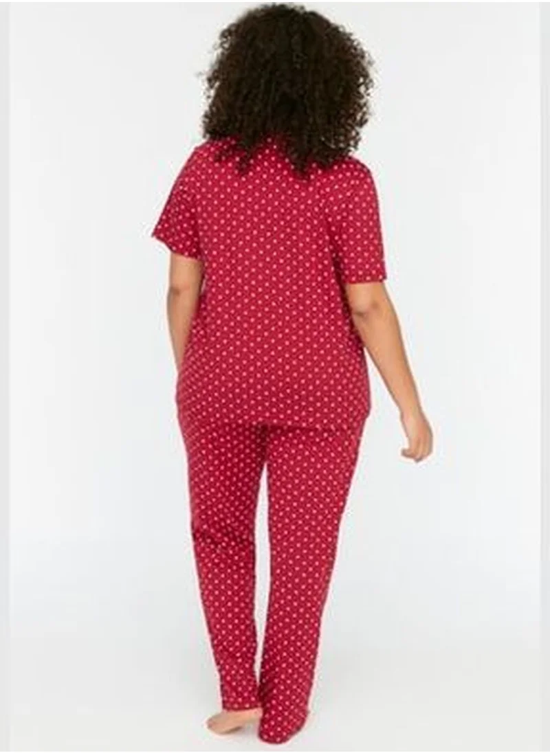 trendyol Claret Red Printed Knitted Buttons Pajamas Set TBBSS22PT0710