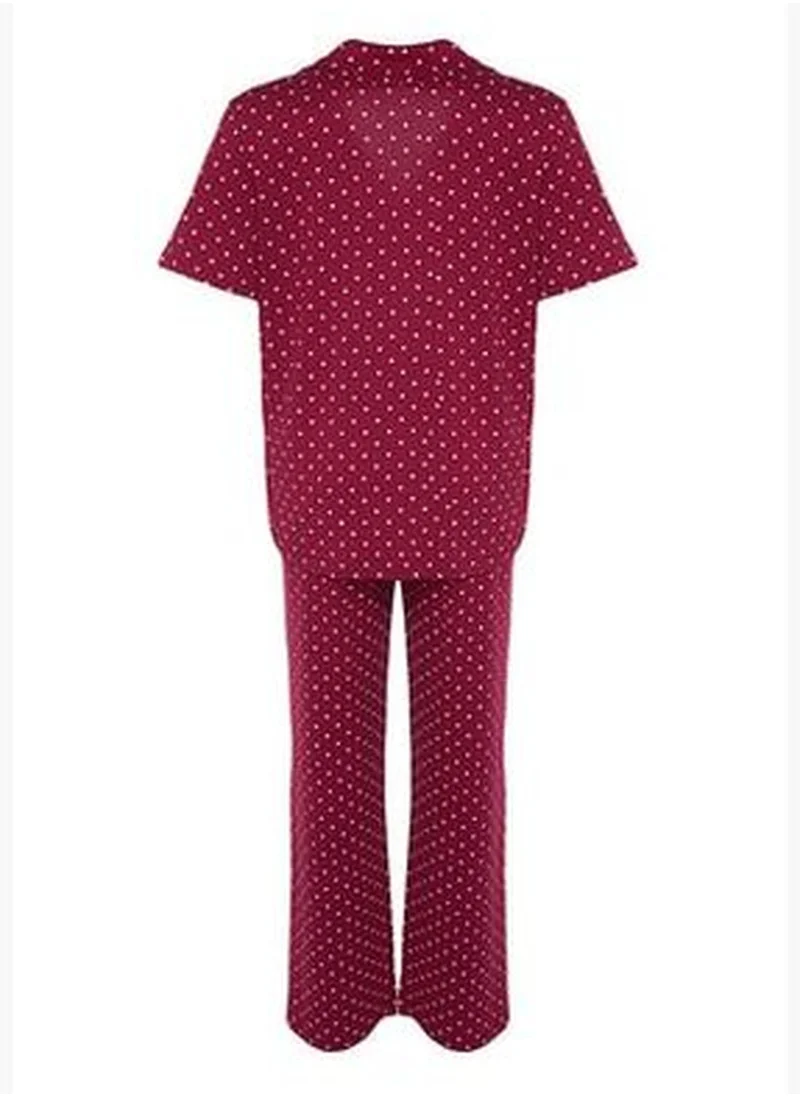trendyol Claret Red Printed Knitted Buttons Pajamas Set TBBSS22PT0710