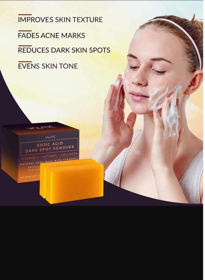 فاليتيك صابون حمض الكوجيك لإزالة البقع الداكنة وتفتيح البشرة (2×1) - مع فيتامين سي، والريتينول، والكولاجين، والكركم | مركب ياباني مع حمض الهيالورونيك، وفيتامين هـ، وزبدة الشيا، وزيت الزيتون - Image 2