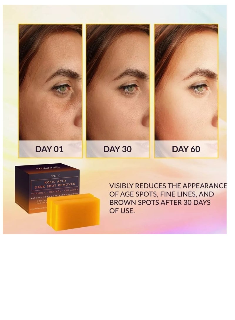فاليتيك صابون حمض الكوجيك لإزالة البقع الداكنة وتفتيح البشرة (2×1) - مع فيتامين سي، والريتينول، والكولاجين، والكركم | مركب ياباني مع حمض الهيالورونيك، وفيتامين هـ، وزبدة الشيا، وزيت الزيتون - Image 3