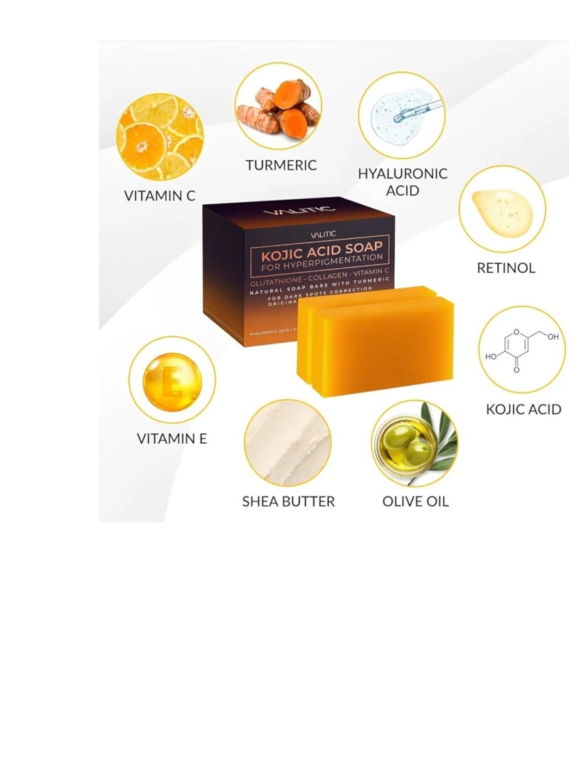 فاليتيك صابون حمض الكوجيك لإزالة البقع الداكنة وتفتيح البشرة (2×1) - مع فيتامين سي، والريتينول، والكولاجين، والكركم | مركب ياباني مع حمض الهيالورونيك، وفيتامين هـ، وزبدة الشيا، وزيت الزيتون - Image 4