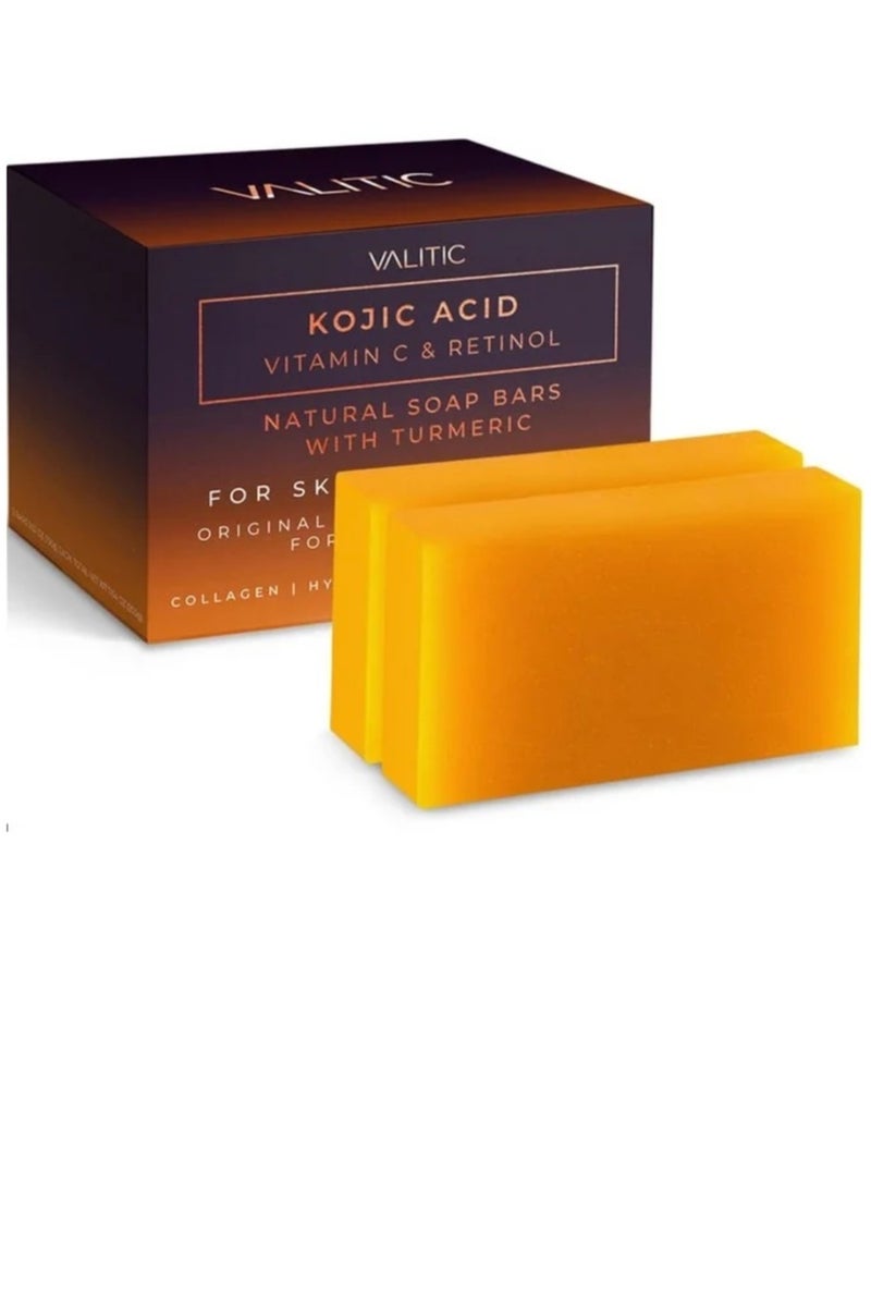 فاليتيك صابون حمض الكوجيك لإزالة البقع الداكنة وتفتيح البشرة (2×1) - مع فيتامين سي، والريتينول، والكولاجين، والكركم | مركب ياباني مع حمض الهيالورونيك، وفيتامين هـ، وزبدة الشيا، وزيت الزيتون - Image 1