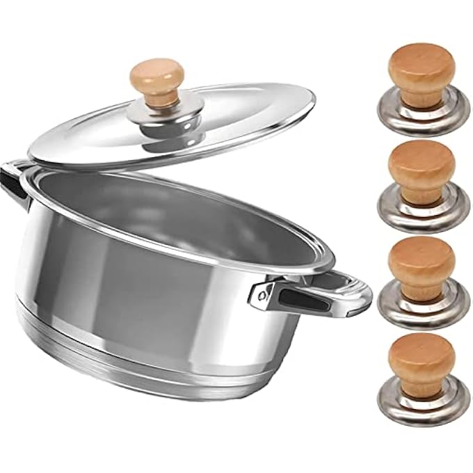 MAKINGTEC Pot Lid Knobs Easy Fit Replacement Pan Lid Knobs Universal Kitchen Cookware Lid Replacement Knobs Casserole Kettle Cover Glass Saucepan Lid Pot Holding Wooden Handle4Pcs - Image 1