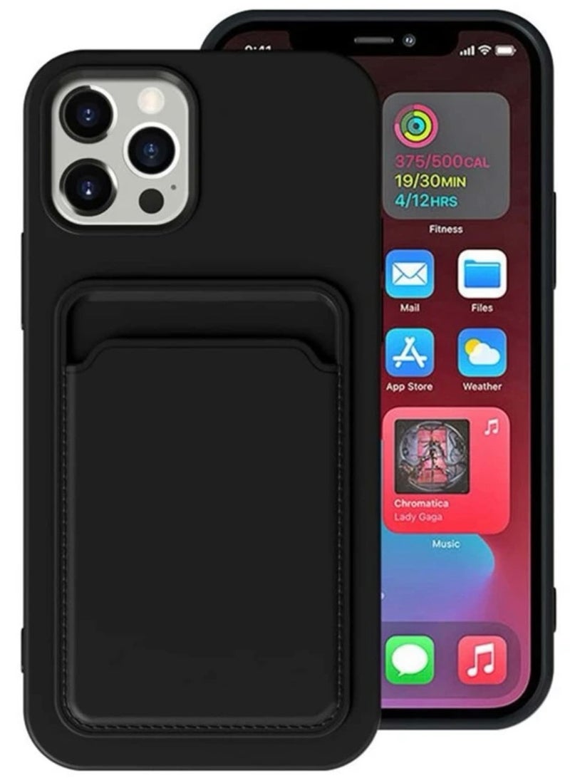 حافظة هاتف آيفون 15 برو ماكس باللون الأسود مع حامل البطاقة - Image 1