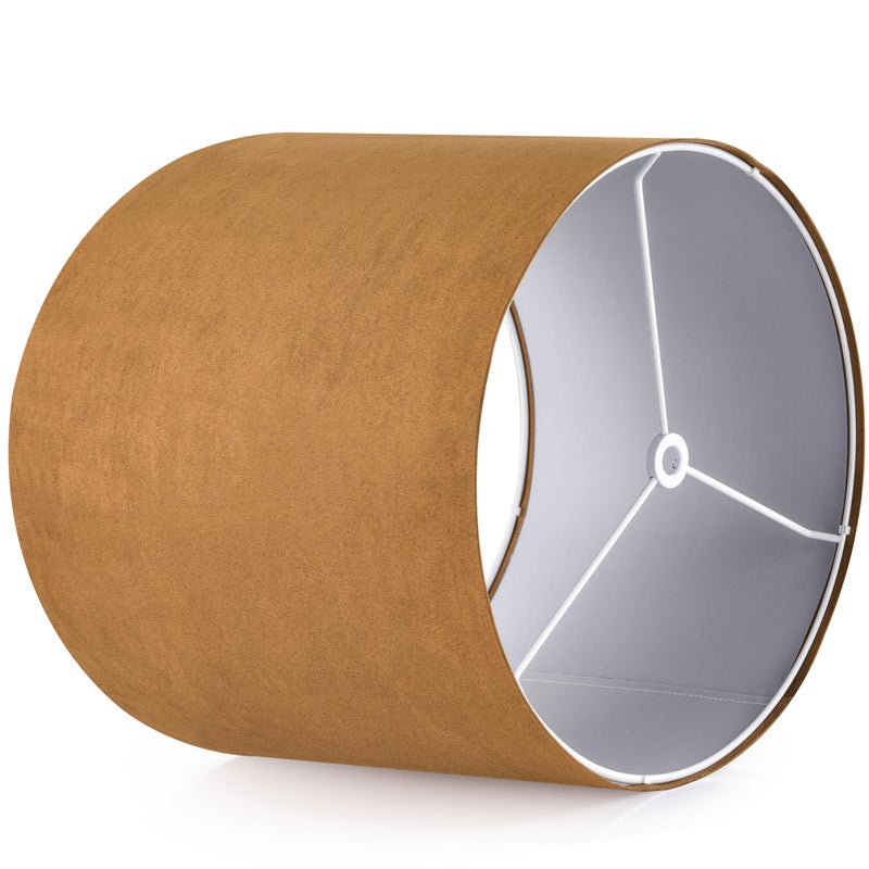 GO&SO GOSO Drum Lamp Shades for Table Lamps Medium-Brown Faux Fabric Velveteen Chamois Leather Lampshades -Floor Lamp-13" Top x13" Bottom x 10" High (Spider) Rustic Vintage Shade Required Assembly 1Pack - Image 5