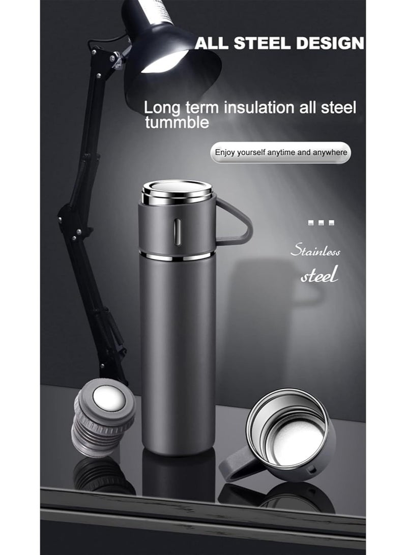 TIGER 500ml Stainless Steel Vacuum Thermos Flask with Silicone Handle – Insulated Water Set with 2 Stainless Steel Cups for Hot & Cold Drinks – Ideal for Outdoor Travel. Camping, Hiking | Gift Box Set (2 PACK) GREY - Image 3