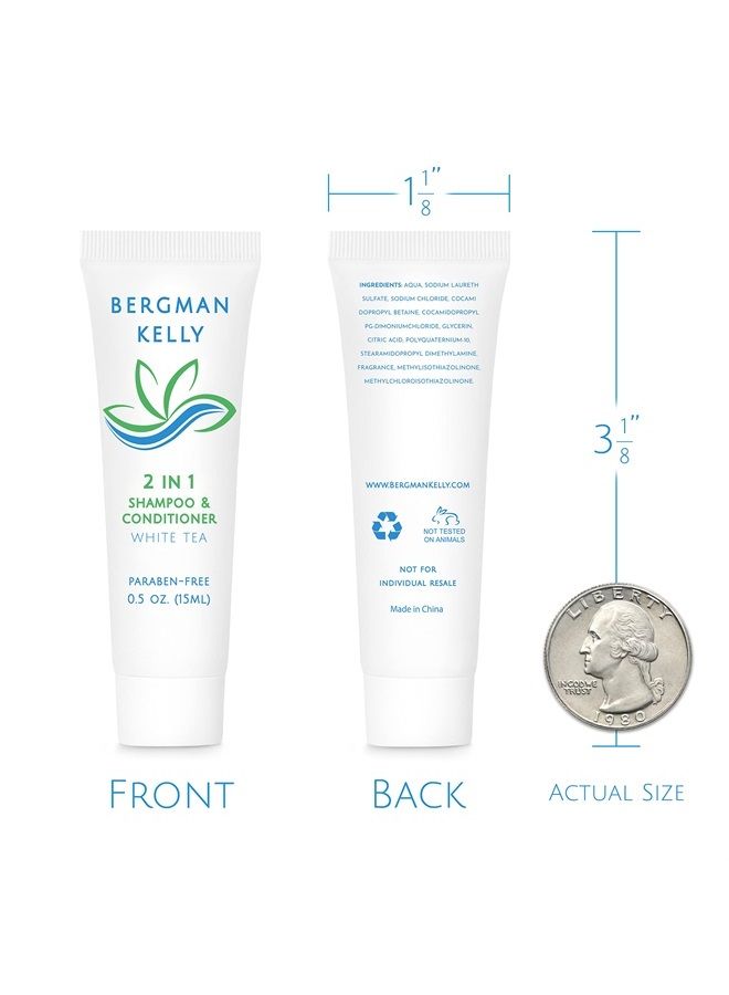 Hotel Shampoo and Conditioner 2in1 (0.5 Fl Oz, 200 PK, White Tea), Delight Your Guests with Revitalizing and Refreshing Travel Size Shampoo, Quality Mini Hotel Toiletries in Bulk