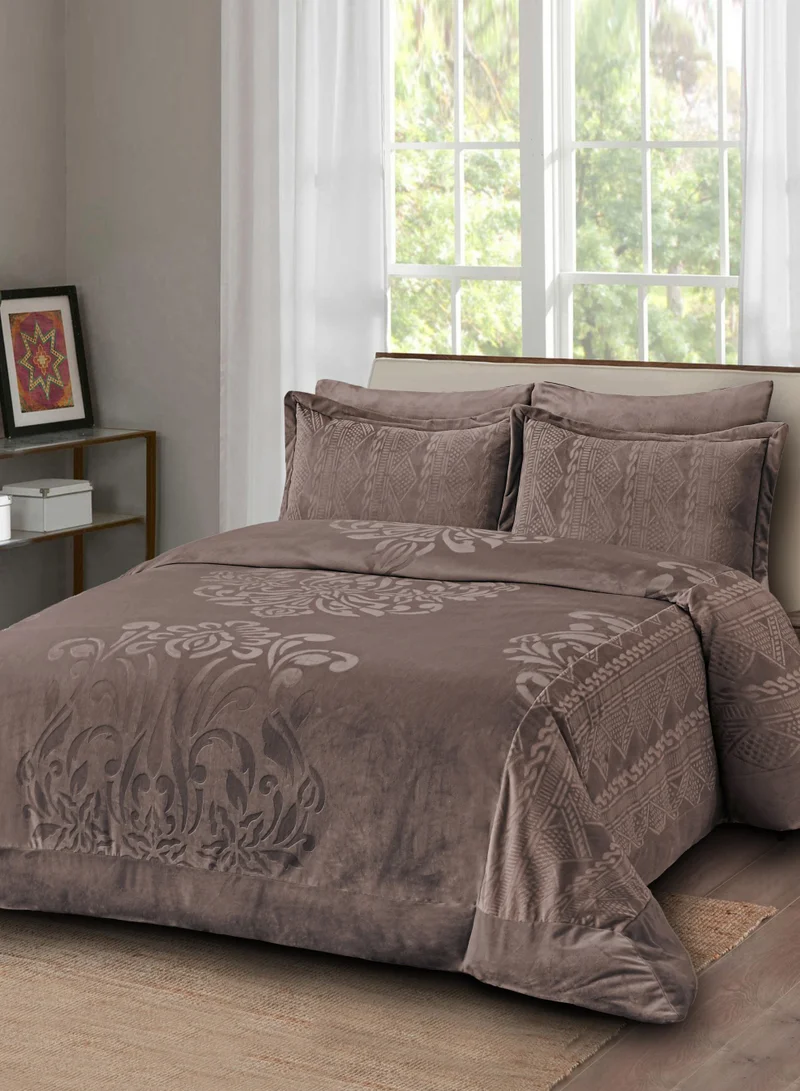 Master Home Textile Velvet Comforter Sets, 5 Pcs Queen Size, Fits 160 x 200 cm Queen Size Bed, With Removable Filling, Soft, Warm