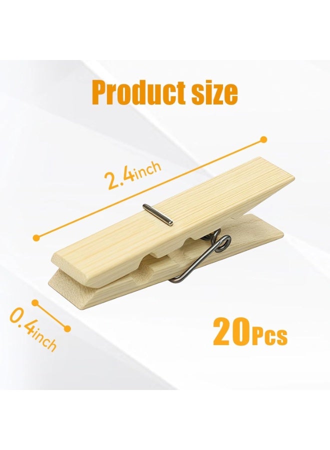 لوكاداه مشابك غسيل خشبية من الخيزران - مشابك غسيل متينة وملونة، سعة 2 رطل، مشابك غسيل متعددة الأغراض للتجفيف بالهواء، وحبال الغسيل، والحرف اليدوية، ومشابك الرقائق، والمطبخ، وتنظيم المنزل، ومشاريع "اصنعها بنفسك" - 20 قطعة - Image 2
