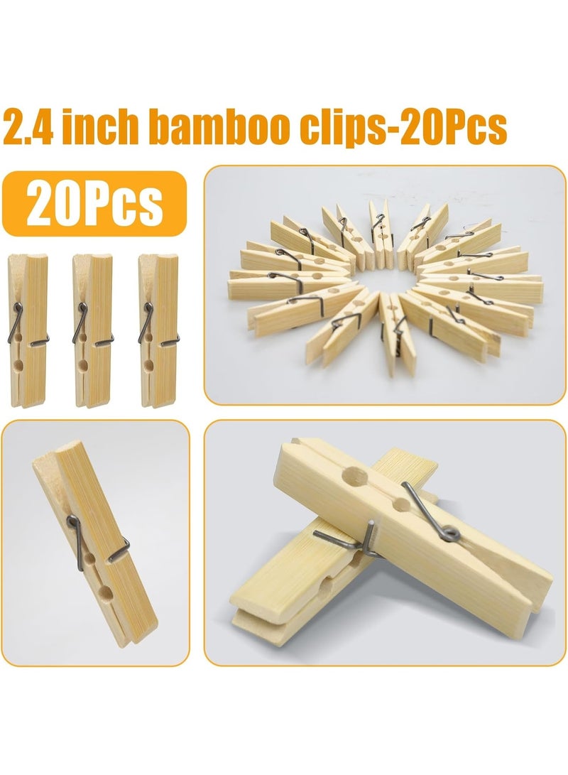 لوكاداه مشابك غسيل خشبية من الخيزران - مشابك غسيل متينة وملونة، سعة 2 رطل، مشابك غسيل متعددة الأغراض للتجفيف بالهواء، وحبال الغسيل، والحرف اليدوية، ومشابك الرقائق، والمطبخ، وتنظيم المنزل، ومشاريع "اصنعها بنفسك" - 20 قطعة - Image 3