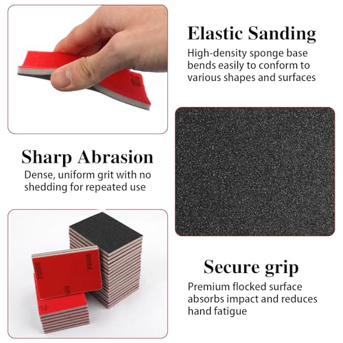 Mkobon 27 Pcs Sanding Sponge Pads, 120-3000 Grit Sandpaper Assortment, Wet Dry Washable Foam Sanding Block, Abrasive Sand Paper for Hand Sanders, Wood, Metal, Auto, Drywall, Furniture Polishing - Image 4