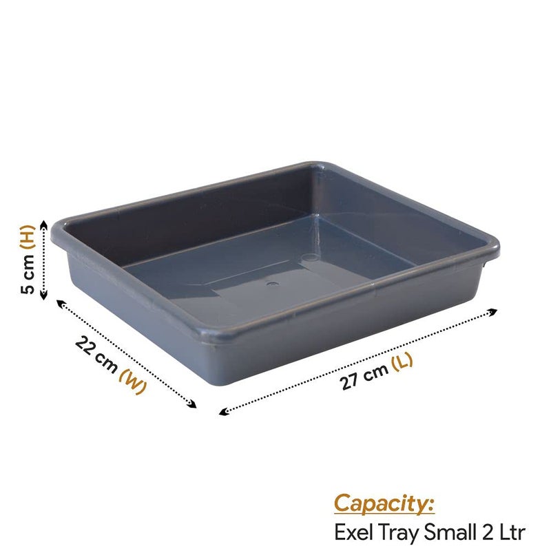 Morvi Exel Small Plastic Tray for Home/Kitchen/Office, Set of 4, 2 LTR, Grey Color, Made in India - Image 2