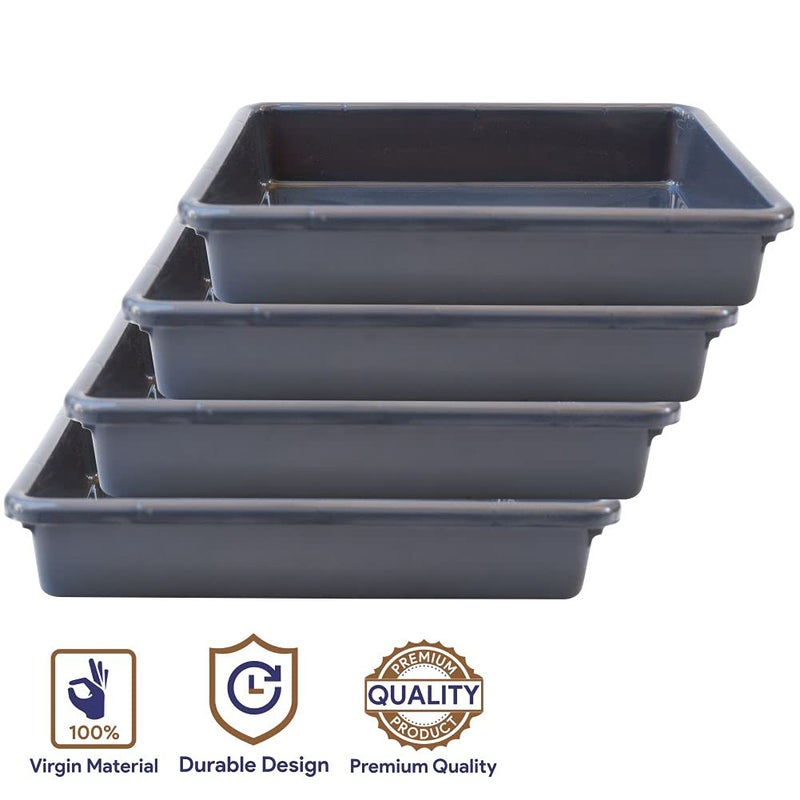 Morvi Exel Small Plastic Tray for Home/Kitchen/Office, Set of 4, 2 LTR, Grey Color, Made in India - Image 3