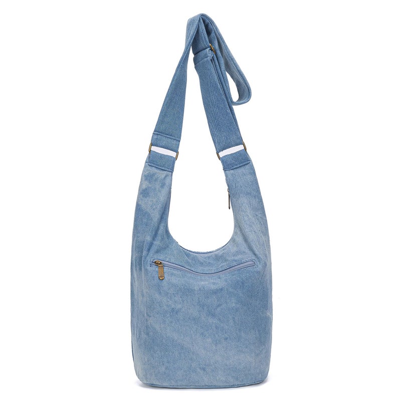 Coton Pose Women's large capacity Hippie Crossbody Bag Top Zip Large Size Canvas Sling Bag Jacquard cloth Handmade Bags (Denim Blue) - Image 2