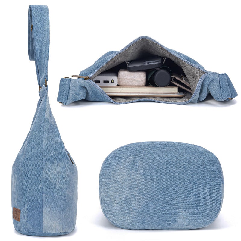 Coton Pose Women's large capacity Hippie Crossbody Bag Top Zip Large Size Canvas Sling Bag Jacquard cloth Handmade Bags (Denim Blue) - Image 5