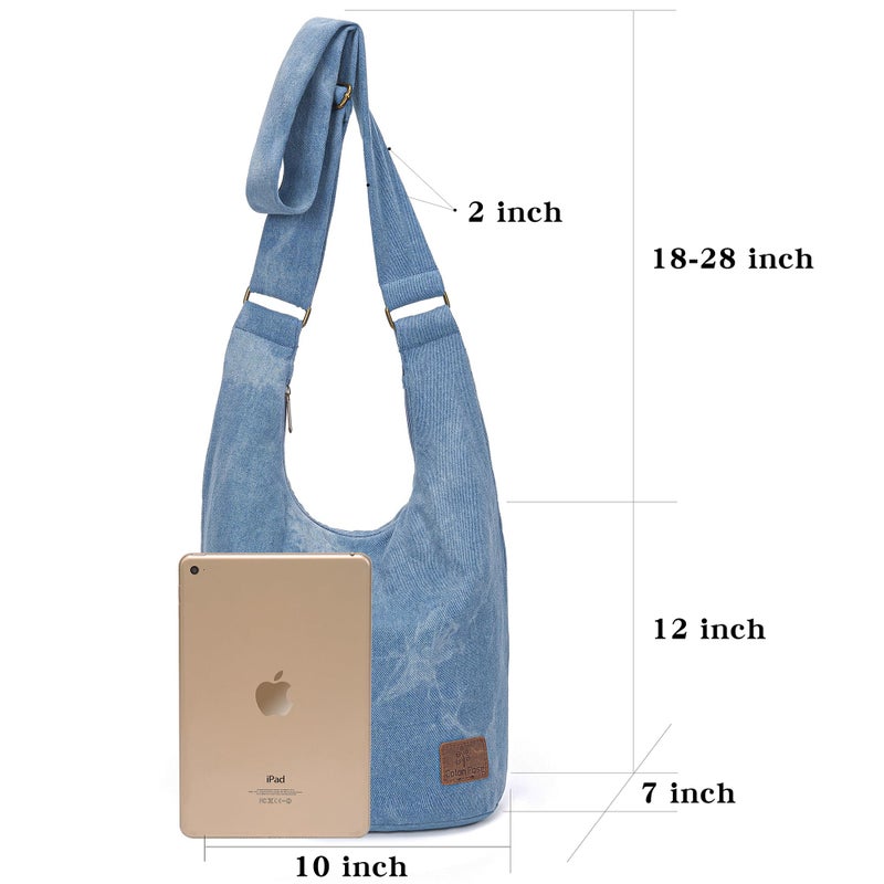 Coton Pose Women's large capacity Hippie Crossbody Bag Top Zip Large Size Canvas Sling Bag Jacquard cloth Handmade Bags (Denim Blue) - Image 4