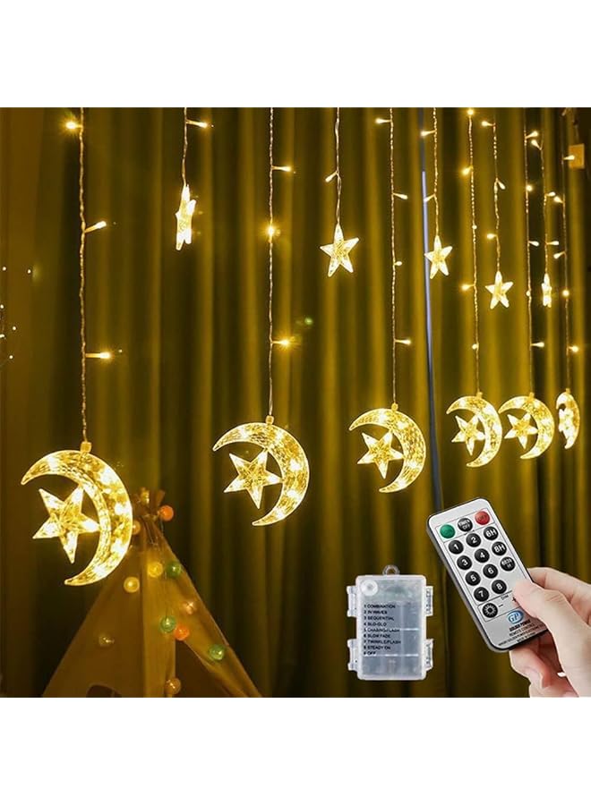 The Bros 3.5M/11.9Inch 126LED Ramadan String Lights, Star Moon Lights Ramadan Decorations for Home,Fairy Lights with USB or Battery Powered,Star Moon Curtain Lights for Window Fireplace Garden - Image 1