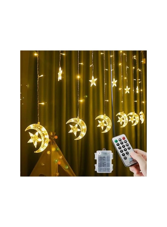 The Bros 3.5M/11.9Inch 126LED Ramadan String Lights, Star Moon Lights Ramadan Decorations for Home,Fairy Lights with USB or Battery Powered,Star Moon Curtain Lights for Window Fireplace Garden - Image 2