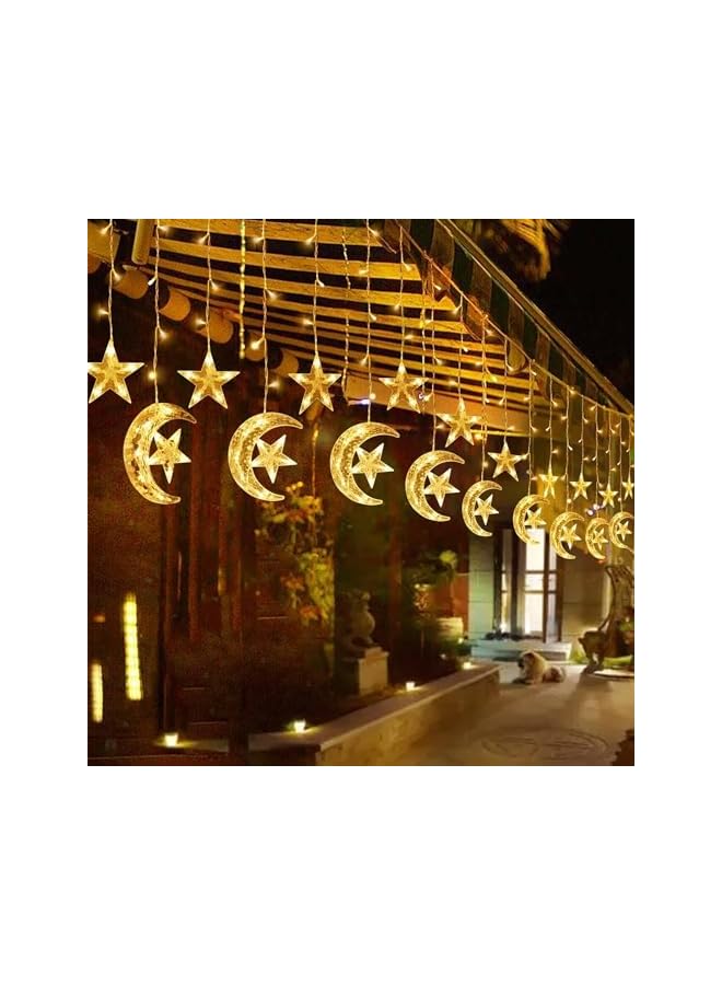 The Bros 3.5M/11.9Inch 126LED Ramadan String Lights, Star Moon Lights Ramadan Decorations for Home,Fairy Lights with USB or Battery Powered,Star Moon Curtain Lights for Window Fireplace Garden - Image 5