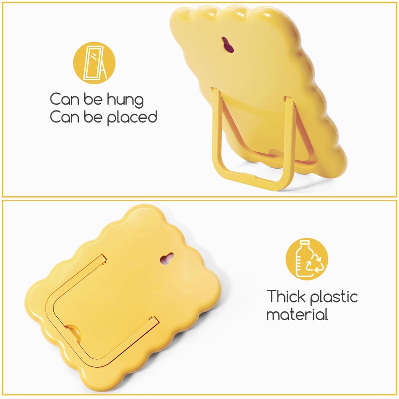 Philbinden Cute Wave-Shaped Desk Vanity Makeup Mirror, Portable Folding Travel Make Up Mirror for Standing/Hanging, Home Decorations Mirror for Women Girls (1, Yellow) - Image 3