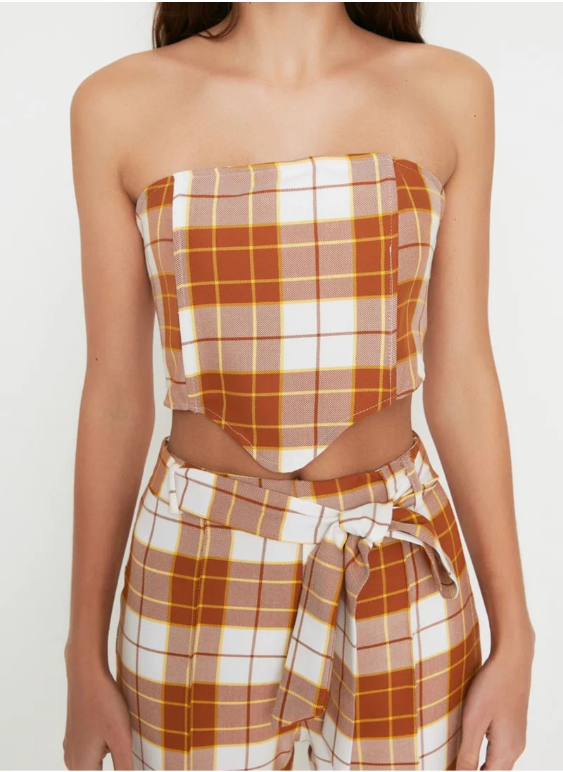 trendyol Bandeau Checked Crop Top