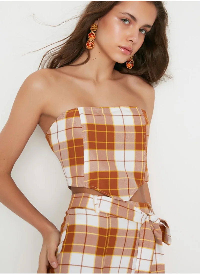 trendyol Bandeau Checked Crop Top