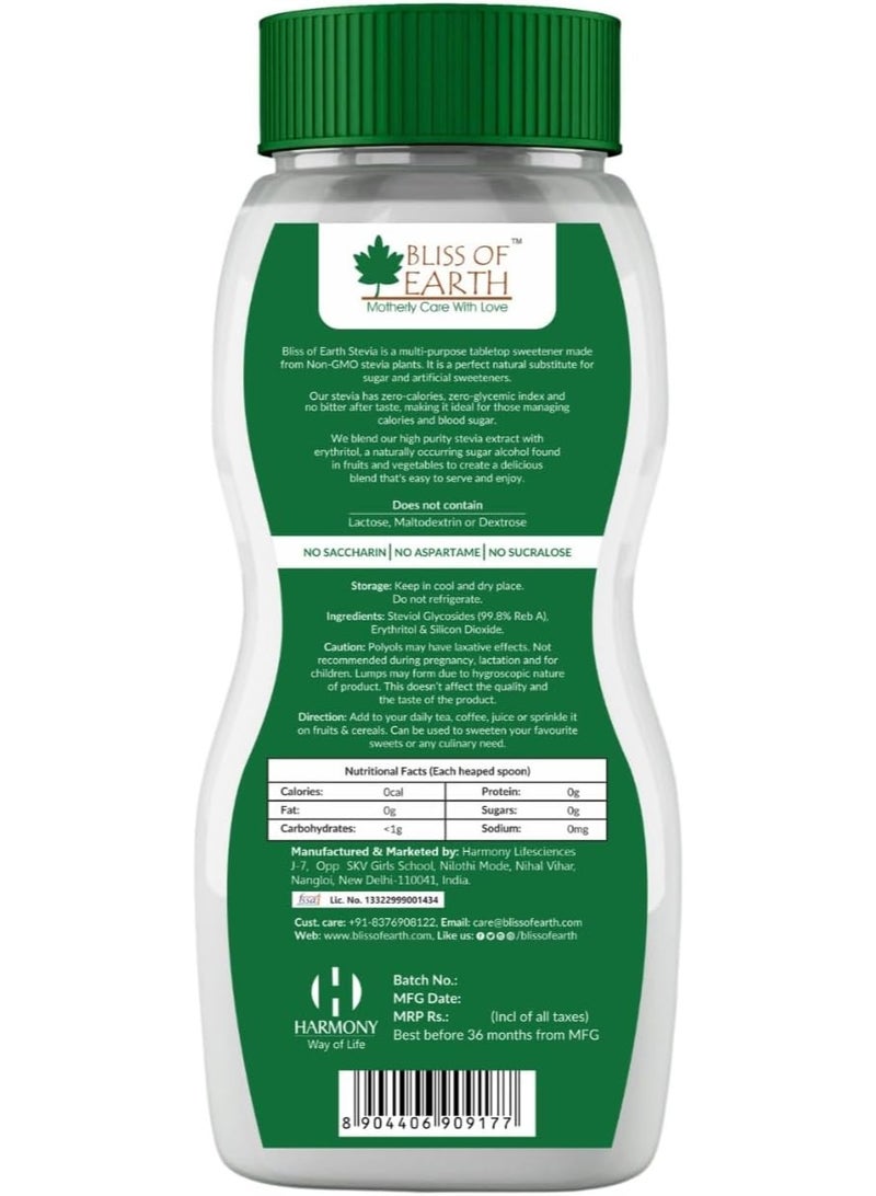 BLISS OF EARTH 99.8% REB A Purity Stevia Powder for Diabetic Natural and Sugarfree Zero Calorie Keto Sweetener 3X200GM - Image 2