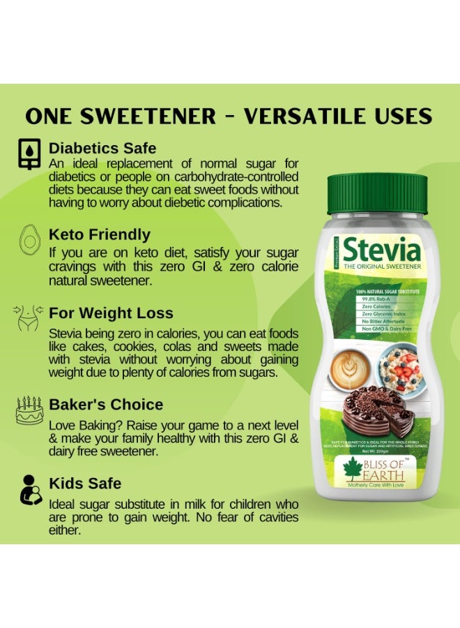 BLISS OF EARTH 99.8% REB A Purity Stevia Powder for Diabetic Natural and Sugarfree Zero Calorie Keto Sweetener 3X200GM - Image 5