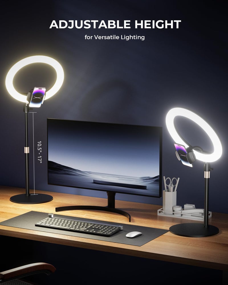 UBeesize إضاءة حلقة مكتبية UBeesize 12" مع حامل و حامل هاتف - إضاءة استوديو قابلة للتعديل للتصوير الفوتوغرافي، اجتماعات زووم، يوتيوب، تيك توك، البث المباشر - Image 3
